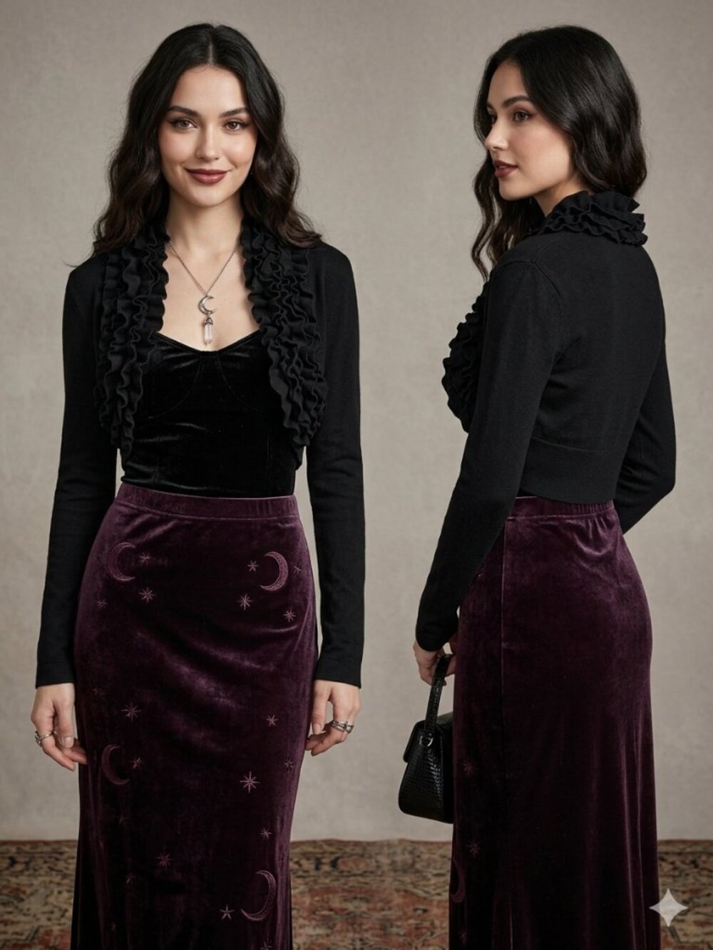 Forever 21 Black Ruffled Long Sleeve Shrug Whimsigoth/Goth Aesthetic Size Small